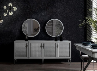 Gray Sideboard Wardrobe Shelf Cabinets Furniture Mirror Chests of drawers 3pcs